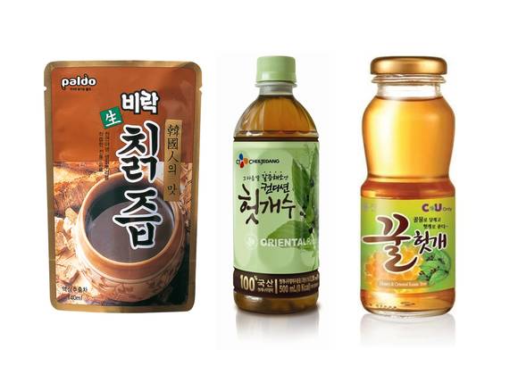 (사진 왼쪽부터)팔도 '비락칡즙'과 CJ '헛개수', CU의 '꿀헛개'
