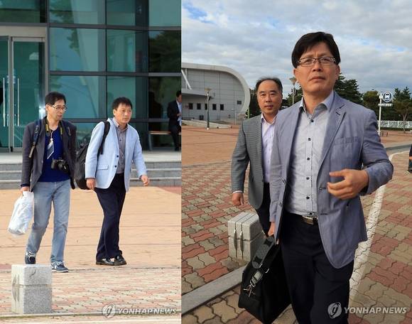 금강산에서 열릴 예정인 이산가족 상봉행사를 앞두고 이산가족면회소 등 금강산 현지의 시설물을 점검하기 위해 지난 16일 방북했던 시설물 점검단이 17일 오후 동해선 남북출입사무소로 돌아오고 있다. (사진=연합뉴스)