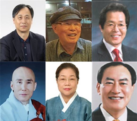 왼쪽 상단부터 시계방향으로 박경수 교수, 이상개 시인, 최부길 작가, 하형주 교수, 서정향 이사, 성각 스님. (사진제공=부산시청)